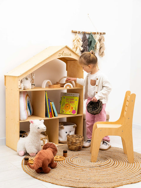 large wood dollhouse bookcase for nursery