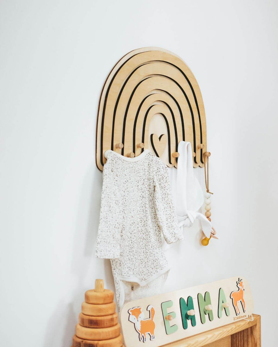 Rainbow Wall Decor with Hooks - Wooden Wall Hanger for Nursery - Coat –  WittleWoodStore