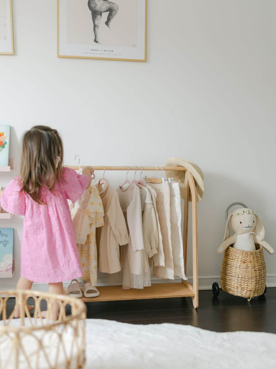 Children Wardrobe, Montessori Clothing Rack With Hangers for Kids