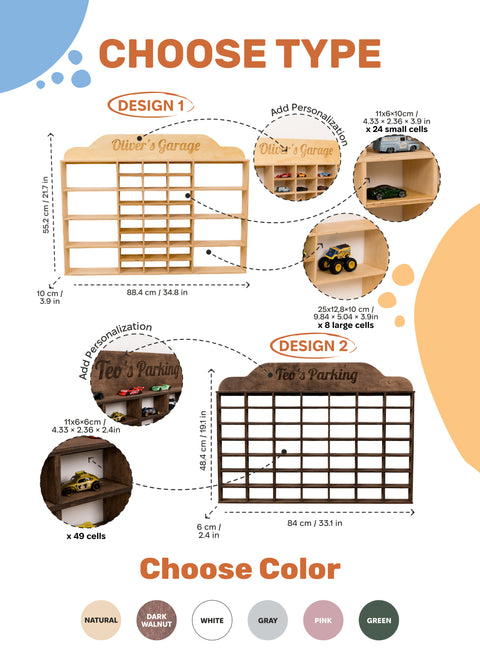 Wooden Wall-Mounted Toy Car Garage - Light