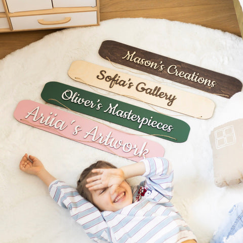 Kids Art Display Wall - Dark Walnut by Enjoy The Wood 