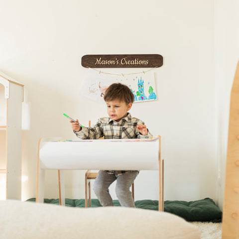 Kids Art Display Wall - Dark Walnut by Enjoy The Wood 