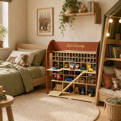 wooden toy garage storage