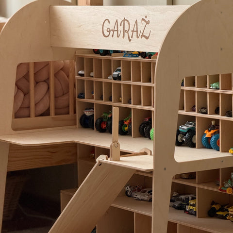 Toy car storage with multi-level shelves
