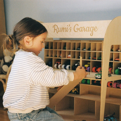 Large toy garage close-up detail