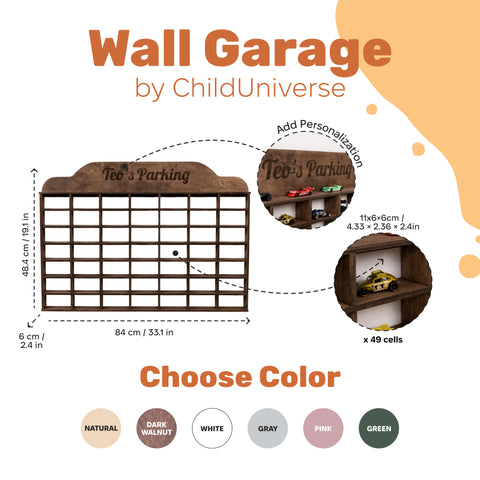 Wooden Wall-Mounted Toy Car Garage - Dark Walnut