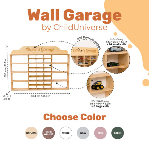 Wooden Wall-Mounted Toy Car Garage - Light