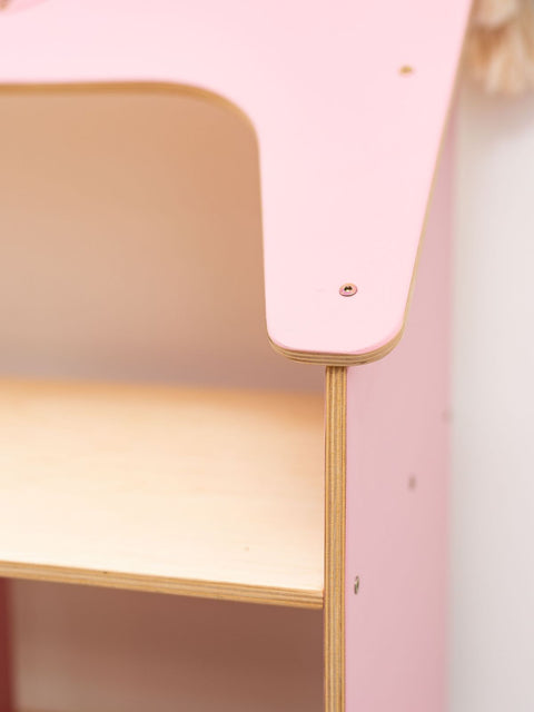 pink house shaped bookcase