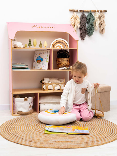 girls bookshelf dollhouse with personalization