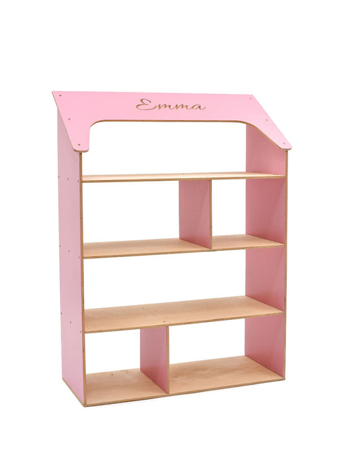 pink dolls house shaped bookcase for girls