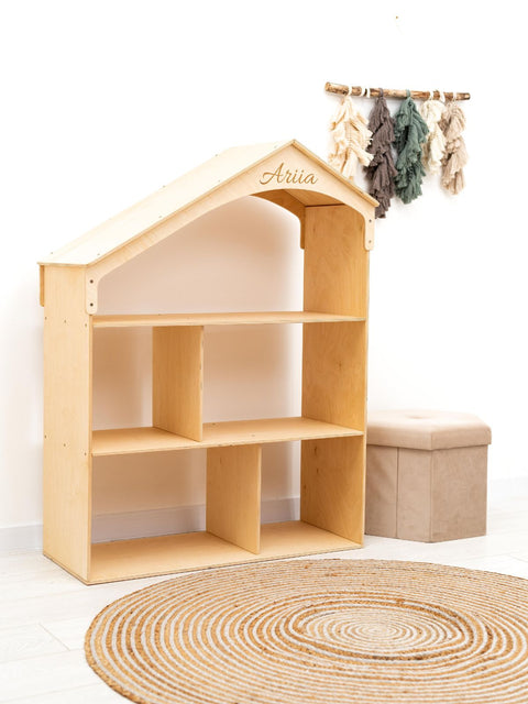 solid wood dollhouse bookcase child-sized Montessori furniture