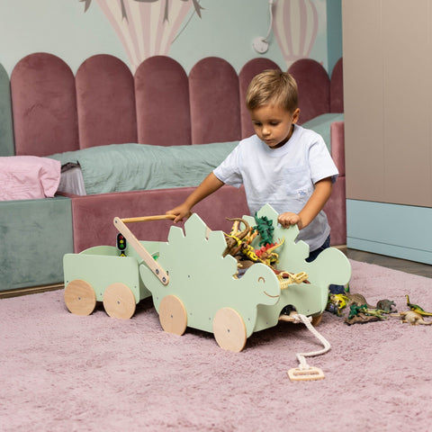 Wooden Toy Wagon - Stegosaurus