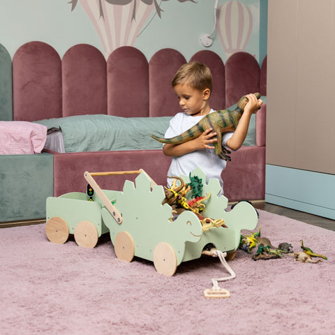 Wooden Toy Wagon - Stegosaurus