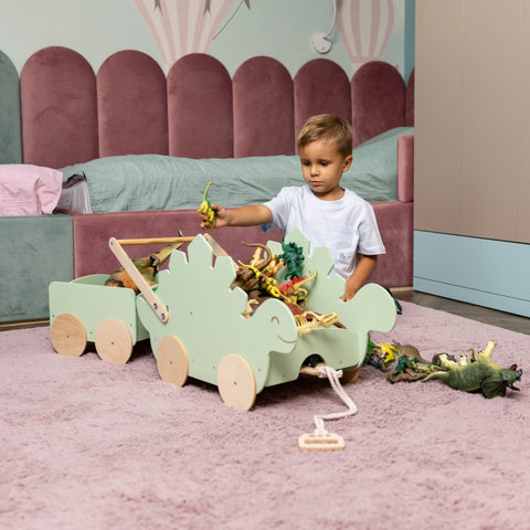 Wooden Toy Wagon - Stegosaurus