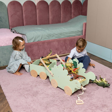Wooden Toy Wagon - Stegosaurus