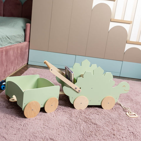 Wooden Toy Wagon - Stegosaurus