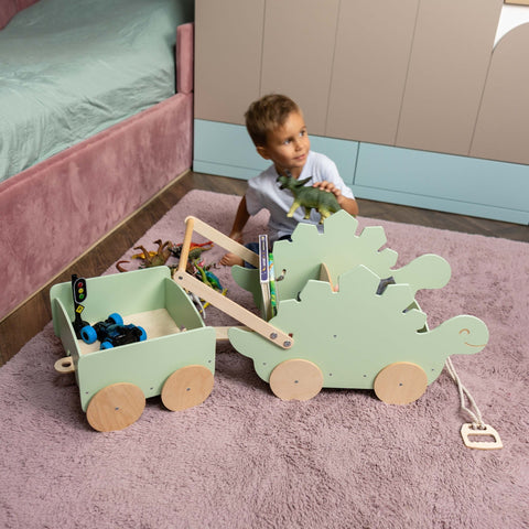 Wooden Toy Wagon - Stegosaurus