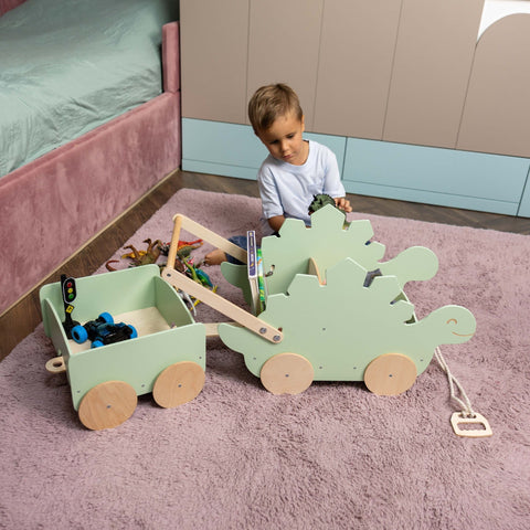 Wooden Toy Wagon - Stegosaurus
