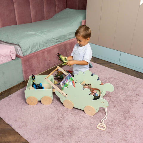 Wooden Toy Wagon - Stegosaurus