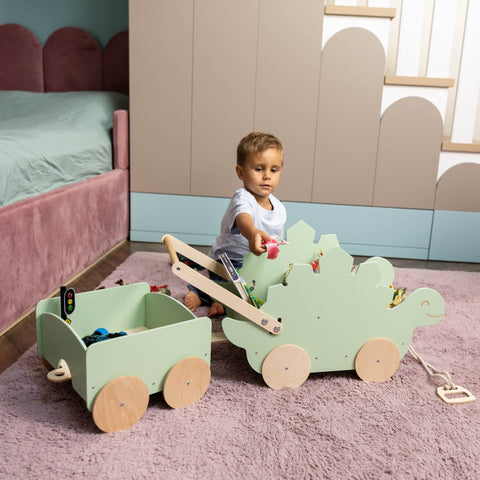 Wooden Toy Wagon - Stegosaurus