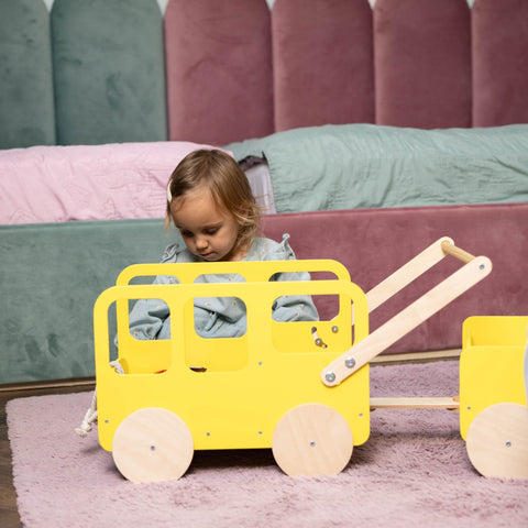 Wooden Toy Wagon - Bus