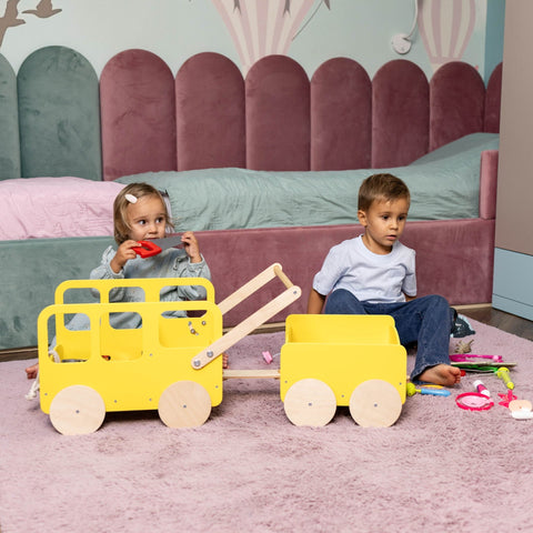 Wooden Toy Wagon - Bus