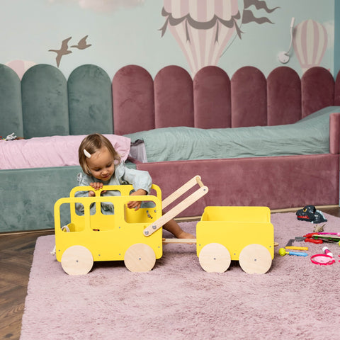 Wooden Toy Wagon - Bus