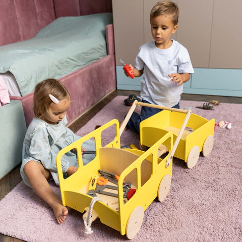 Wooden Toy Wagon - Bus
