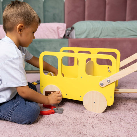 Wooden Toy Wagon - Bus