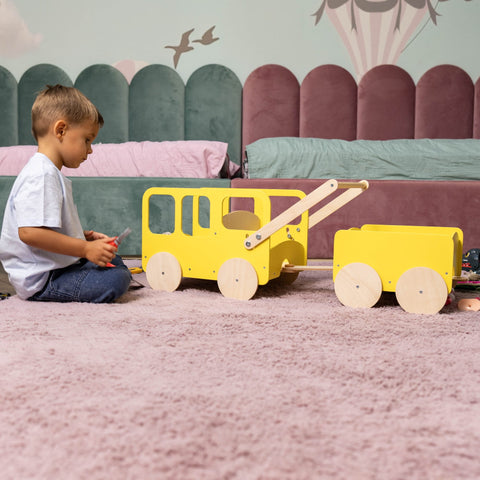 Wooden Toy Wagon - Bus
