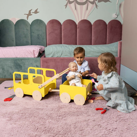 Wooden Toy Wagon - Bus
