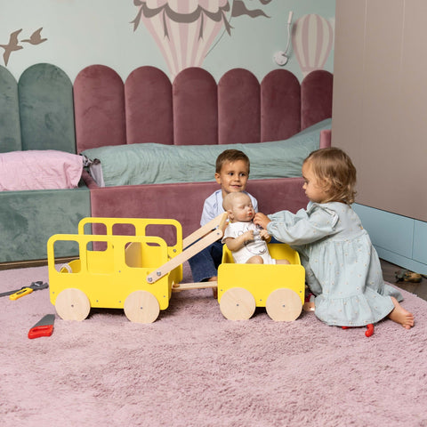 Wooden Toy Wagon - Bus