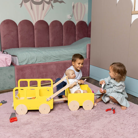 Wooden Toy Wagon - Bus