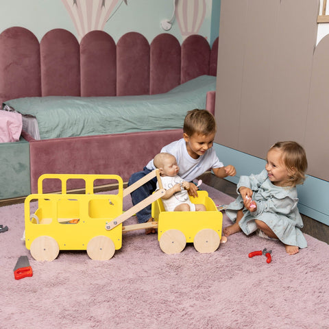 Wooden Toy Wagon - Bus