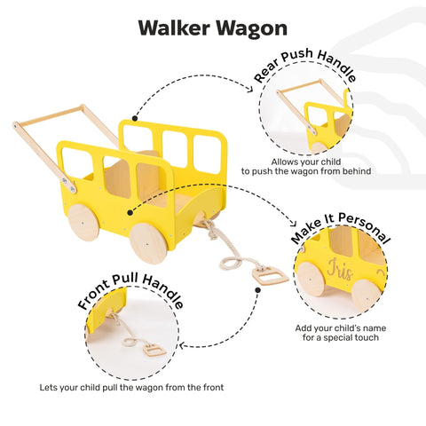 Wooden Toy Wagon - Bus