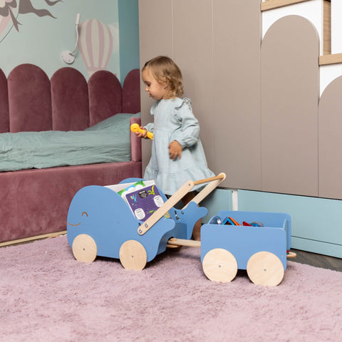 Wooden Toy Wagon - Whale