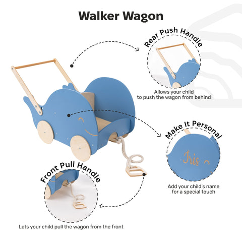 Wooden Toy Wagon - Whale