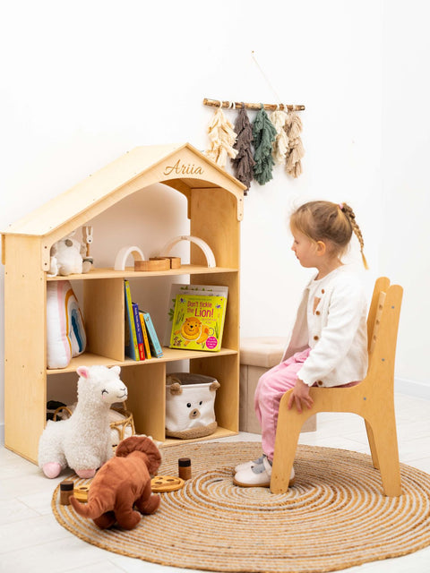 wooden dollhouse bookcase