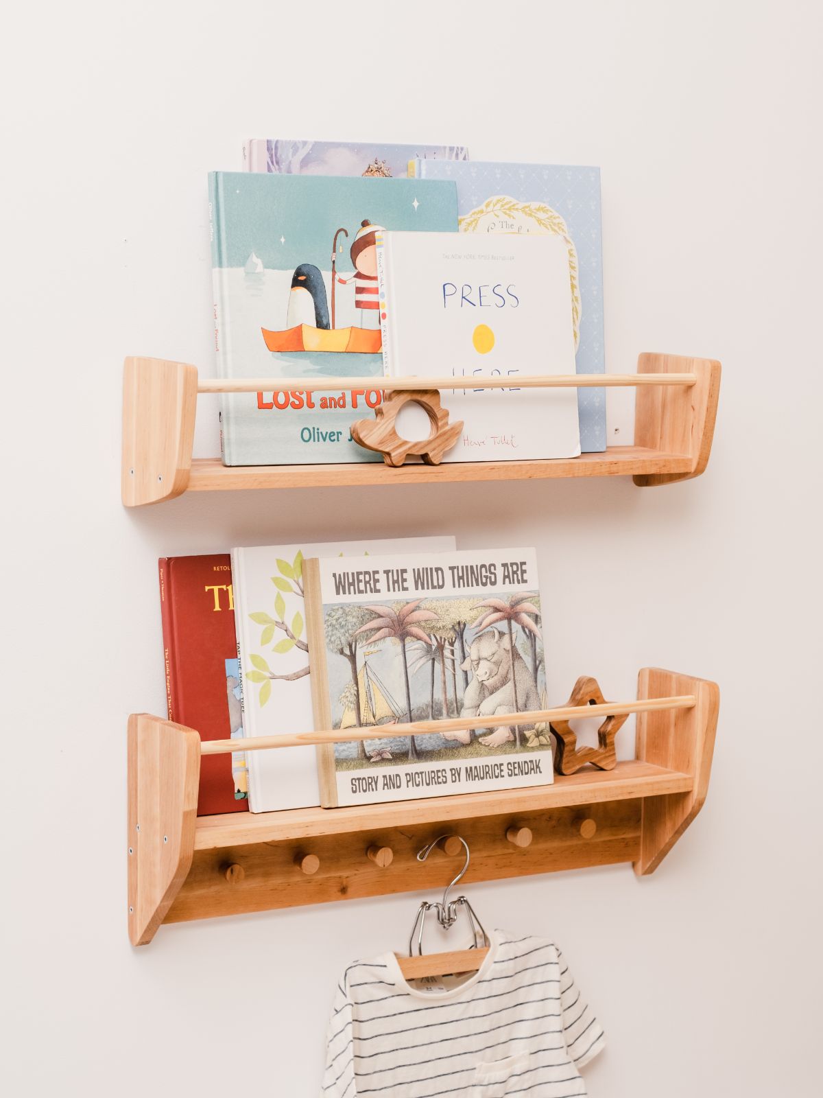 Nursery Wall Shelf with Hooks