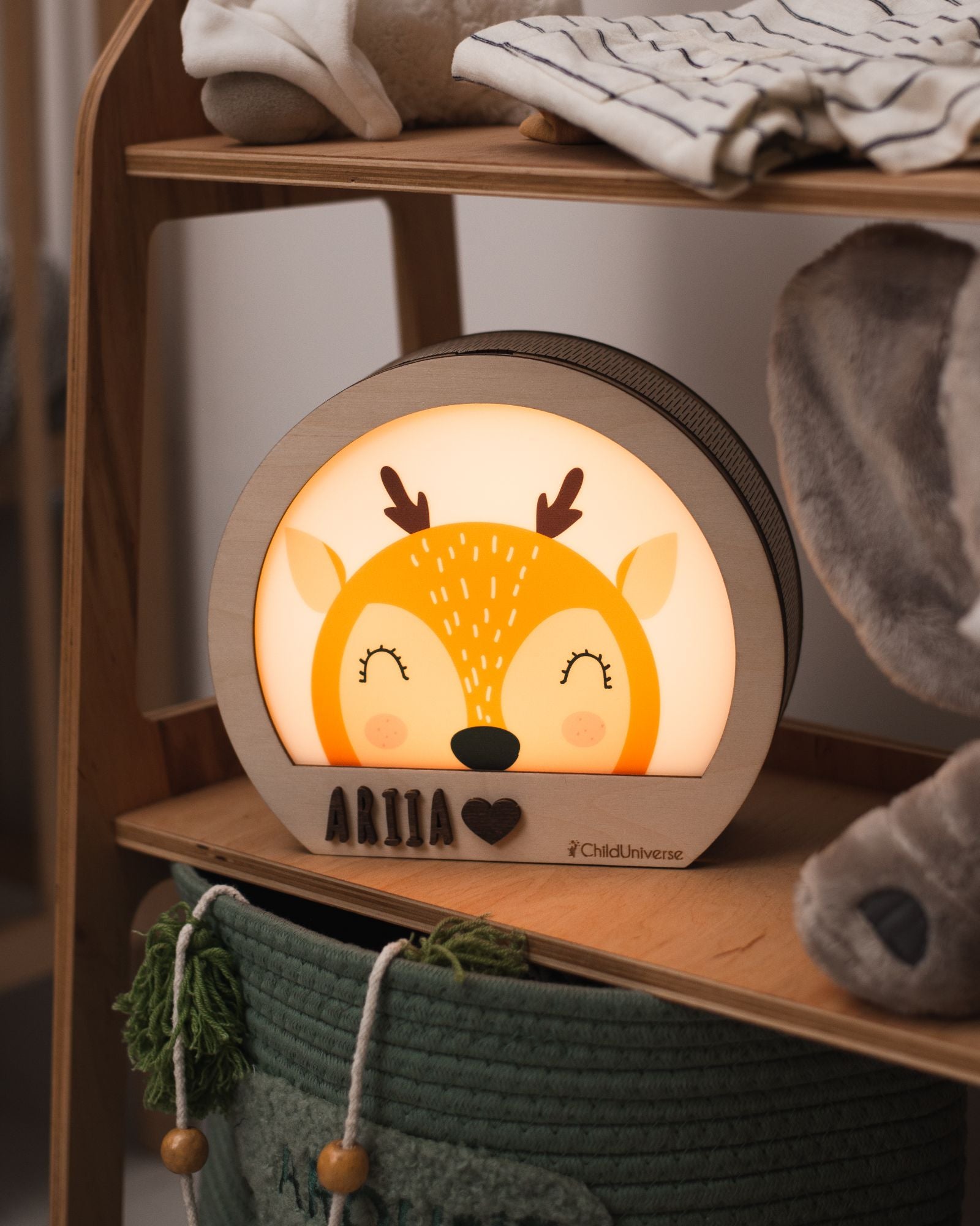 Baby deer hot nightlight with light dimmer, wandleuchte, nursery, kids room, lamp for children,wooden night lamp, kinderzimmer, reh, rehlein