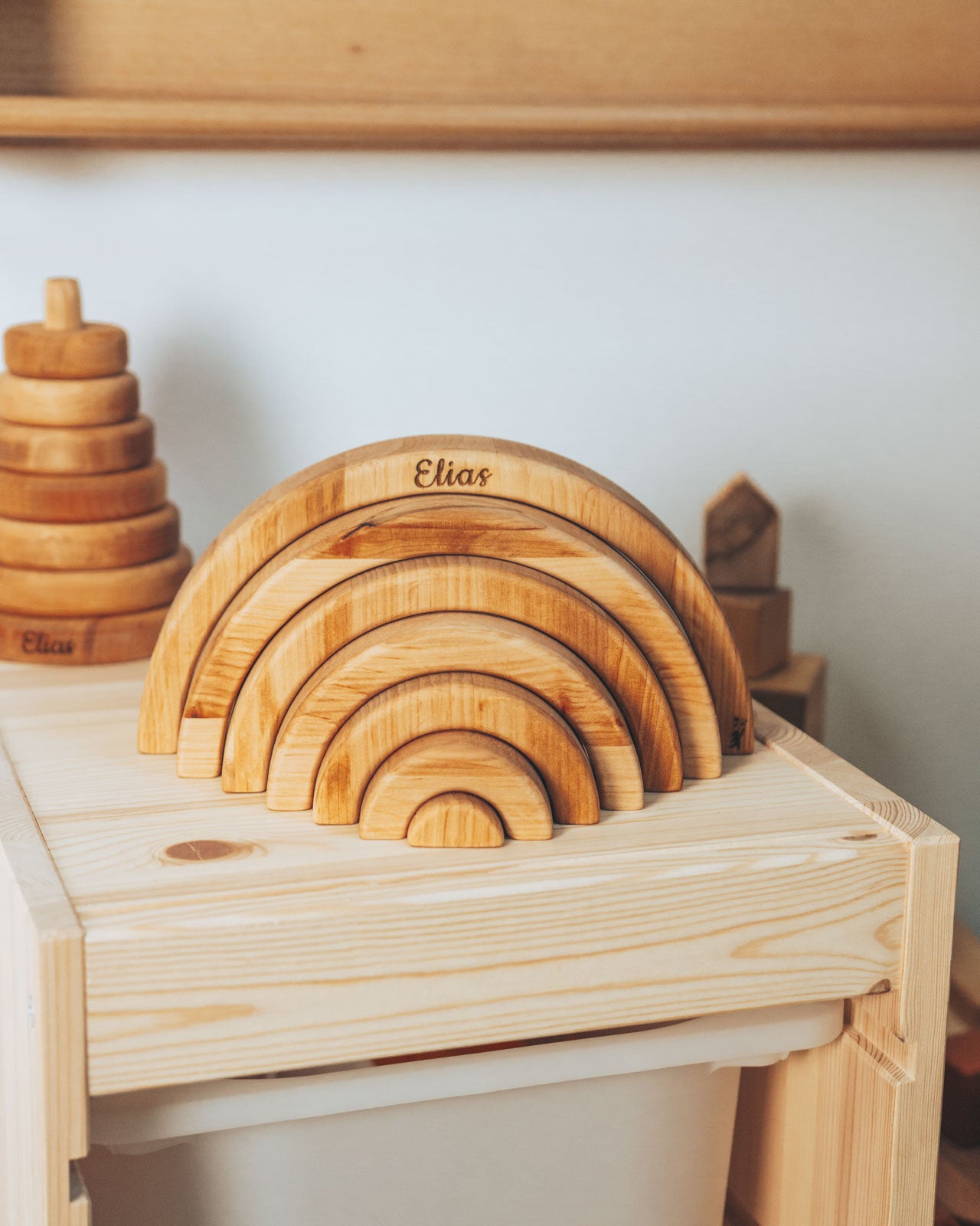 Natural Wood Rainbow Stacker In Stock at ChildUniverse