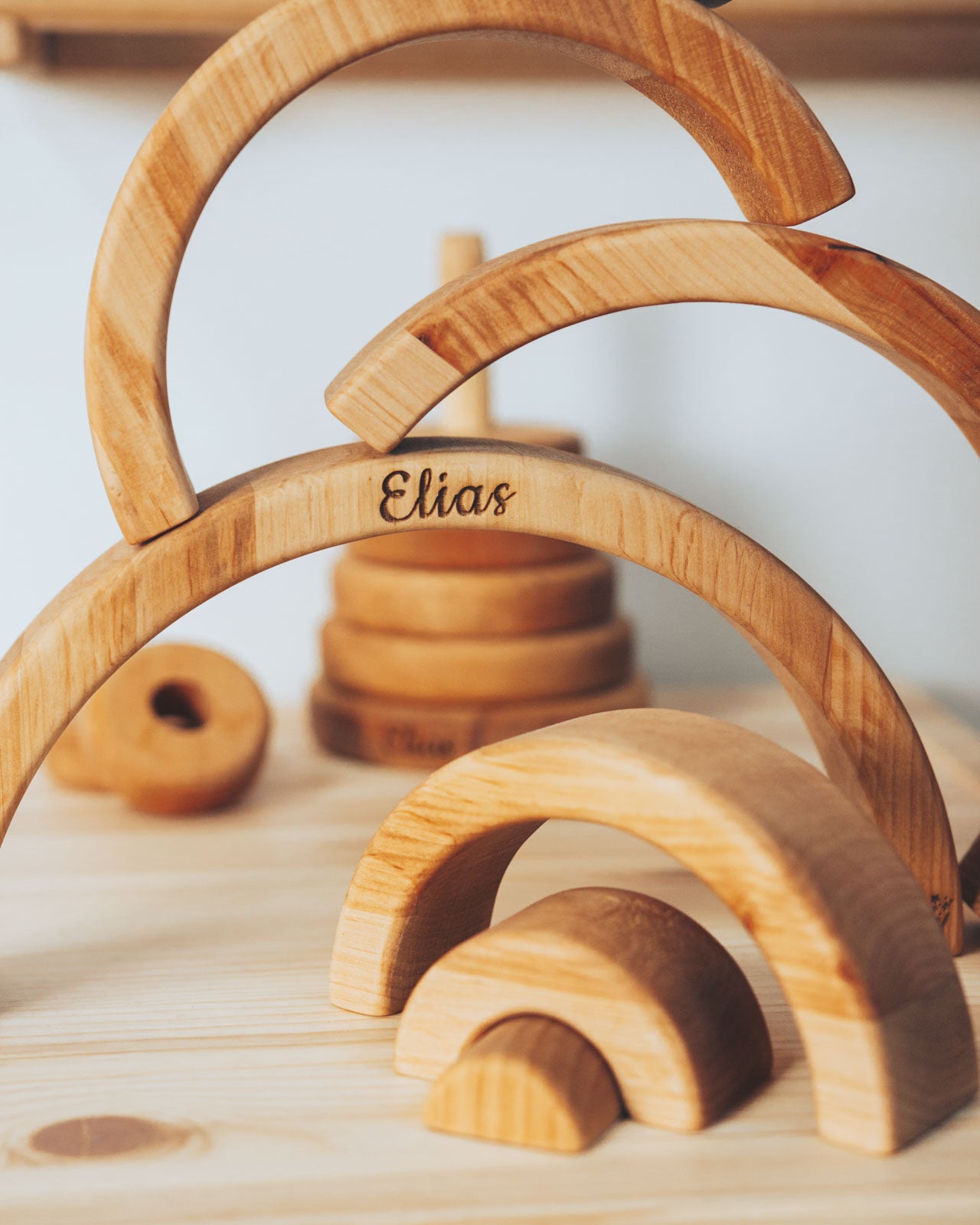 Natural Wood Rainbow Stacker In Stock at ChildUniverse